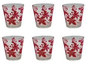 Omniacasa Pungitopo - Lot de 6 verres à eau en verre transparent avec décor rouge de Noël, design classique, finition brillante, lavable au lave-vaisselle - Fabriqué en Italie