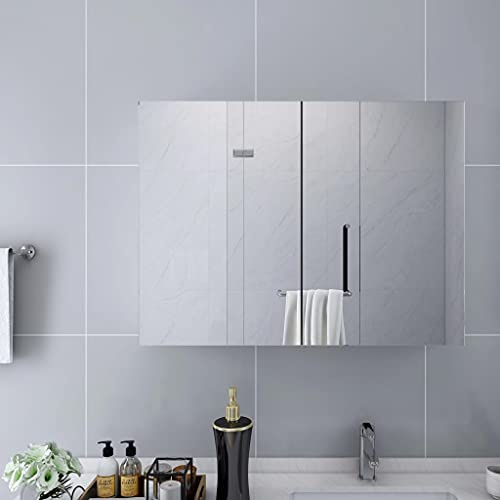 QZZCED Armario de baño con Espejo MDF Blanco 80x15x60 cm, 2 Puertas y 3 Compartimentos, Superficie de melamina y Vidrio, diseño Moderno para Almacenamiento de artículos de tocador,