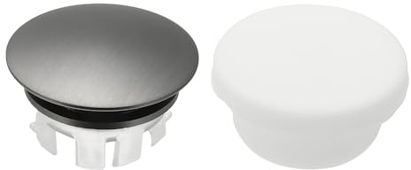 sourcing map 2Pcs Sink Overflow Ring, Round Caps Gunmetal Gray/White | Universal Sink Overflow Drain Cover, Insert in Hole Double Layer Cap,for Bathroom Kitchen Basin Wash Basin,