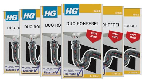 HG Duo Rohrfrei – Zweikomponenten Rohrreiniger gegen Verstopfungen – Abfluss & Rohr – 6er Set