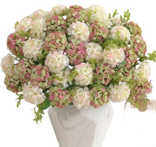10 ortensie artificiali, 33 cm, fiori finti in seta per decorazione di nozze, bouquet realistico con design realistico, decorazione per casa e giardino (bianco)