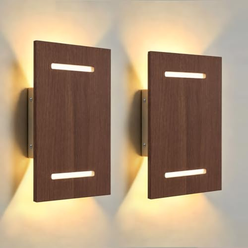 2 Stück Wandleuchte Holz Dunkel Moderne Wandlampe Innen 7W Warmweiß 3000K | JaneYi Up & Down LED Leuchten Innen Wandbeleuchtung für Schlafzimmer Wohnzimmer Flur Treppenhaus