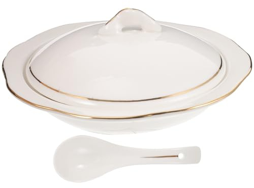 MAGICLULU Olla de Cerámica para Guisar con Tapa, Cuenco Blanco para Sopa con Retención de Calor Adecuado para Cocina y Restaurante