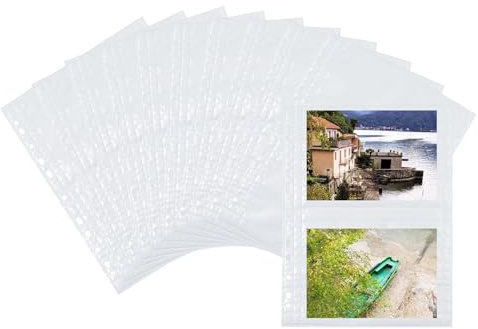 HERMA 7587 Fotohüllen für Ordner, 10 Stück, 13x18 cm quer, 2 Fächer geteilt, beidseitig bestückbare Fotophan Fotosichthüllen Sammelhüllen Postkartenhüllen Prospekthüllen mit Eurolochung, weiß