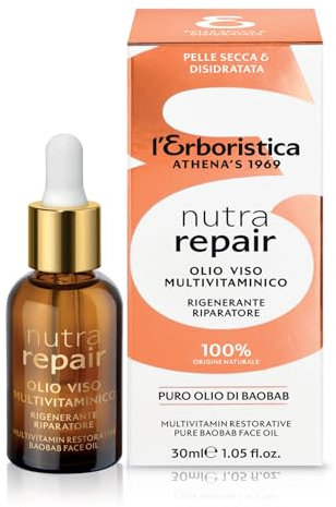 L'Erboristica Athena's - Olio Viso Multivitaminico - Puro Olio di Baobab Biologico - Olio Nutriente Intensivo e Rigenerante - 30ml