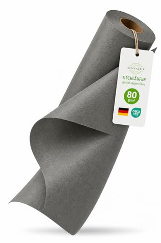 Sensalux Tischläufer Vlies 30 cm x 25 m Grau, abwaschbar | wasserabweisend, stoffähnliches Tischband, OEKO-TEX, Party Hochzeit Catering Event