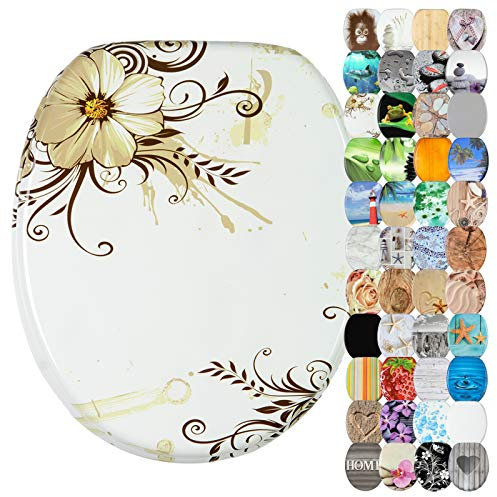 Sanilo WC-Sitz mit Absenkautomatik I Hochwertiger Toilettensitz aus Holz I Toilettendeckel in verschiedenen Motiven (Flower)