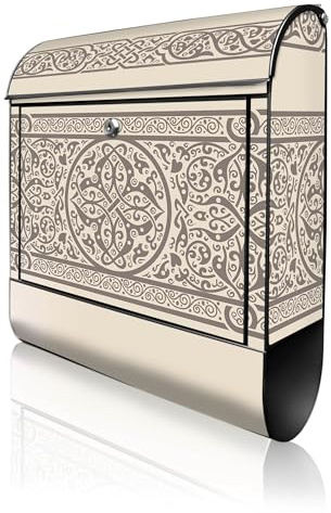 banjado Design Briefkasten 38,5x46,5x13cm & 2 Schlüssel - Briefkasten Stahl Schwarz mit Zeitungsfach pulverbeschichtet - Postkasten A4 Einwurf inkl. Montagematerial - Motiv Keltischer Knoten