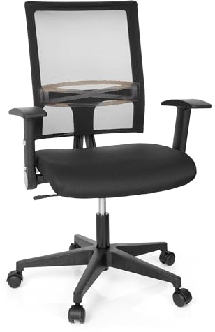 hjh OFFICE 653730 Bürostuhl mit Lordosenstütze Office R8 klappbare Armlehnen, Rückenlehne atmungsaktiv, Stoff/Netzstoff