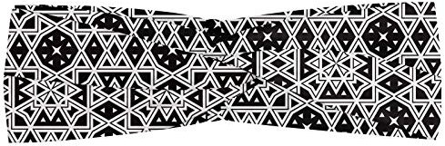 ABAKUHAUS traditionell Halstuch Bandana Kopftuch, Mittelalterliche Geometrische Fliesen Monochrom Stil Ottoman Königs Oriental Entwurf, Elastisch und Angenehme alltags accessories, Schwarz-Weiss