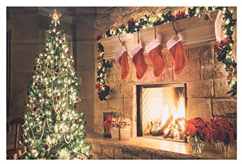 TOPINCN Tapiz Navidad Colgante Pared Chimenea Árbol Navidad Medias Regalos Tapiz Pared Para Fiesta Salón Dormitorio Dormitorio Decoración Hogar Suministros