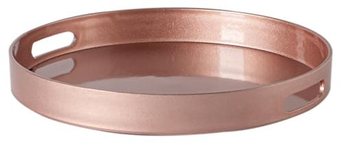 Argon Tableware 33cm Round Serving Tray with Handles - Rose Gold - Metallic Finish Decorative Breakfast Dish Melamine Food Tray for Eating, Snacks, Drinks, Food Serving