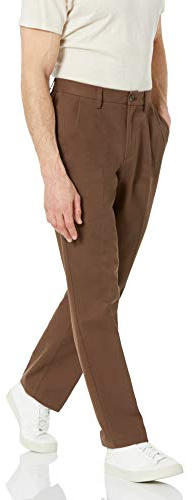 Amazon Essentials Pantalón Chino Plisado, Resistente a Las Arrugas y de Corte clásico (Disponible en Tallas Grandes y Largos Especiales) Hombre, Marrón, 42W / 34L