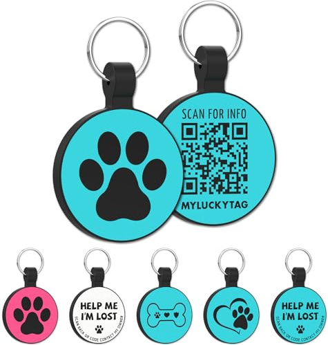 MYLUCKYTAG tyst silikon QR-kod husdjurs-ID-taggar hundtaggar – husdjursprofil online – skanna QR ta emot omedelbar varning för husdjur via e-post