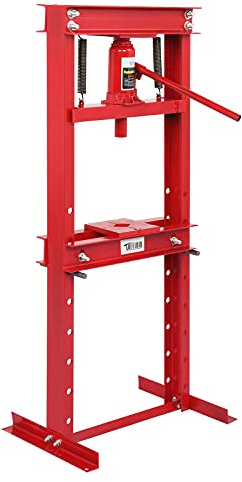 TUFFIOM 12-Ton Hydraulic Shop Press with Press Plates, H-Frame Adjustable Working Table Height Garage Benchtop Press, Red, 24.8”L x 15.35”W x 51.4”H
