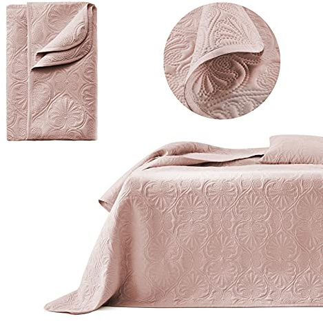 ROOM99 Leila Elegante Tagesdecke in Puderrosa 170 x 210 cm Vielseitige Wohndecke als Bettüberwurf oder Sofaüberwurf Überwurfdecke für Bett und Sofa Steppdecke Stil Ideal als Bedspread