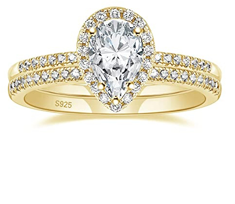 Zakk Damen Ringe Set Silber 925 Ewigkeitsring Solitär 1.5CT Träne Zirkonia Verlobungsringe Eheringe Trauringe Versprechen Ring Rosegold Gold