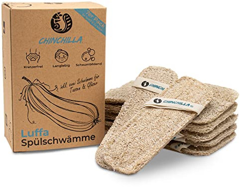 Chinchilla® Luffa Schwamm Küchenschwämme | 7 nachhaltige Spülschwämme in versch. Größen | wiederverwendbar, plastikfrei & vegan