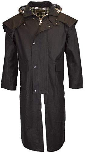 Walker & Hawkes - Veste cirée Longue Stockman - Unisexe - Style Cape - Capuche - Noir - 3XL