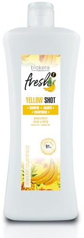 SALERM - Champú Reparador Yellow Shot - Biokera Fresh - 1000 ml - Repara y Protege - para un Cabello con Brillo y sin Encrespamiento - Champú sin Sulfatos ni Parabenos