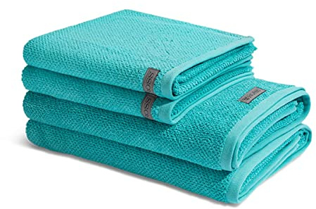 Ross - 4 teiliges Frottier-Set - Selection Bio-Baumwolle (2 X Handtuch 2 X Duschtuch im Set) - 540 g/m2 - Baumwolle - Frottee - saugstark - weich und flauschig - Türkis