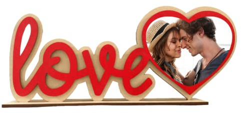 Marco de fotos Love Love You, de madera, ideal como regalo para San Valentín, para él o ella, para hombre, mujer, novia, mamá, papá, portafotos con forma de corazón