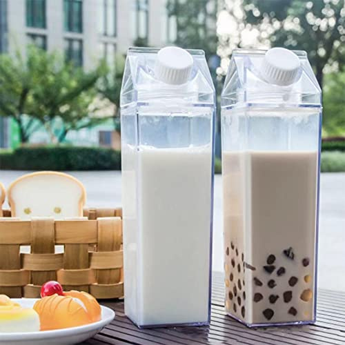 N+B Milk Carton Water Bottle, Clear Milk Carton Bottles Transparent Juice Holder Container Plastic Milk Water Pourer Square Beverage Bottle for Outdoor Traveling Camping Activities (B(1000ml))