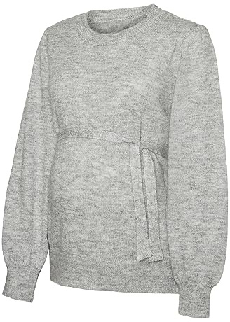 MAMALICIOUS Vasca per lne L/S Knit Top A. Noos Maglione, Grigio, M Donna