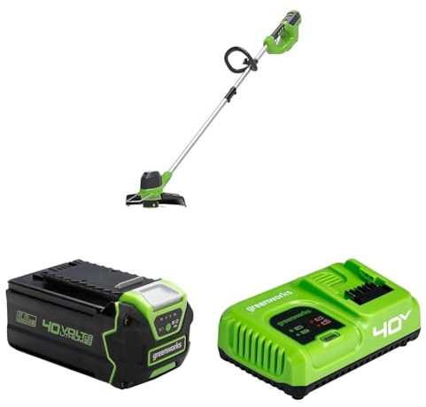 Greenworks 40V Akku Rasentrimmer für mittelgroße Gärten mit 30 cm Schnittbreite G40LT, 3 Jahre Garantie mit Greenworks 40V 5Ah Lithium-Ionen-Akku & 5A Schnellladegerät