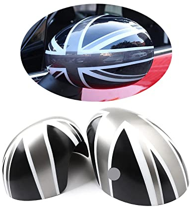 MINI F54-F60 2014–June 2019 Wing Mirror Cover caps, Union Jack Mirror Caps for Mini Cooper One/D/SD/S/JCW F Series F54 F55 F56 F57 F60(Union Jack Gray, for mirror With Puddle Light)