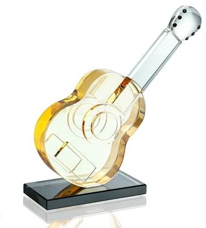Kristallgitarre-Figuren, Sammlerstücke, Glaskunst, Musik-Skulptur, 15,2 cm | Briefbeschwerer aus Kristall mit Sockel, Tischdekoration für Zuhause (Champagner)