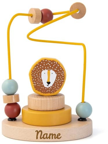 Elefantasie Trixie Mini Motorikschleife aus Holz PERSONALISIERT Steckspiel mit Namen graviert Geschenk zur Geburt Löwe