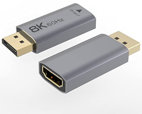 PremiumCord Adaptador HDMI 2.1 a DisplayPort 1.4, Hembra a Macho, UHD 8K@60Hz, 4K @144Hz, Full HD 1080p, 3D, Color Gris Espacial, Conectores Dorados