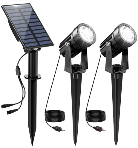 NATPOW Gartenstrahler Solar, Solar Gartenleuchte LED Solarstrahler Solarlampen für garten Außen, IP65 Wasserdicht, 2 Helligkeitsstufe Dusk to Dawn Gartenbeleuchtung für Bäume, Hof, Gartenweg(6000K)