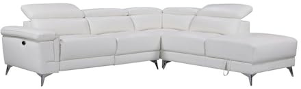 Vente-unique LINEA SOFA Divano angolare relax elettrico in pelle Avorio - Angolo a destra - PASCALINE