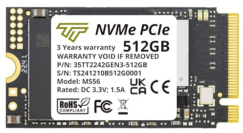 Timetec 512GB M.2 2242 SSD NVMe PCIe Gen3x4 3D NAND TLC Velocità di lettura/scrittura fino a 2.000/1.500 MB/s Compatibile con Lenovo Thinkpad E15 / ThinkPad 11e Yoga Gen 6, laptop e desktop