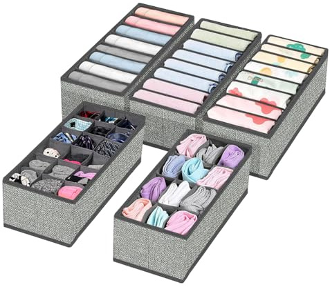 VERONLY 5 Stück Schubladen Unterwäsche Organizer, Faltbare Kleiderschrank Organizer Stoff, Schubladen Ordnungssystem mit Grundplatten für Unterwäsche, Socken, Krawatten, Babykleidung, Schal, Handtuch