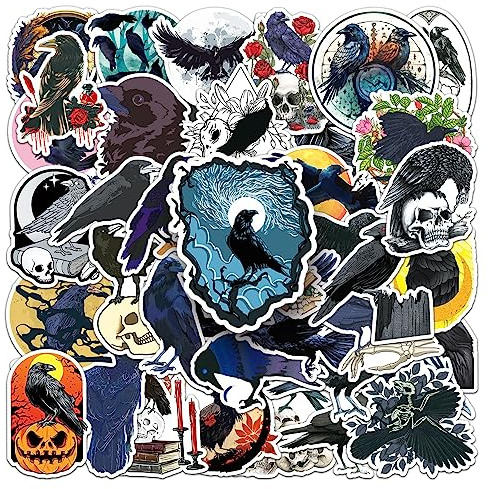 LYLSDSB Crow Stickers 50 PCS Vinyl Horror Birds Stickers for Skateboard Laptop Water Bottle Luggage Helmet Phone Computer Guitar Car,Waterproof Cartoon Animals Sticker for Teens Adults Kids