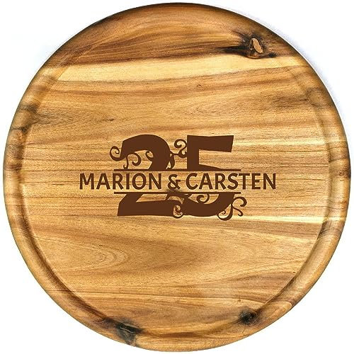 Sterngraf Pizzateller mit Gravur (Name) personalisiertes Holz Pizza-Brett 32cm Akazienholz - Geschenkidee zur Silberhochzeit, MotivPZ Zahl