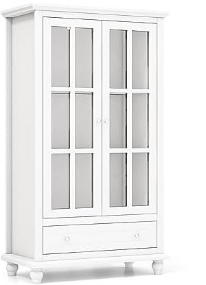COSTWAY Mobile Libreria, Vetrinetta Espositiva Alta con Ante in Vetro Temperato, Libreria Verticale in legno con Ripiani Regolabili e Cassetto, per Soggiorno, Camera da Letto, 80 x 40 x 139 cm
