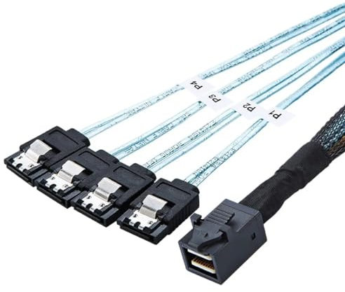 Bolwins P56S Mini SAS SFF-8643 auf 4x SATA 7pin Splitter Kabel – 1m Internes Datenkabel für Festplatten, Mini SAS HD SFF-8643 Host auf 4 SATA 7pin Target Festplatte