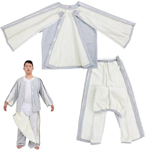 Samnuerly Patienten Pflege Kleidung Winter Langer Stil Kleidung für Behinderte Design mit Reißverschluss für Behinderte Eingriffen Bettlägerige Patienten/ältere Menschen (Light Gray XL)