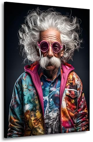 Kunstgestalten24 | Albert Einstein Hipster Style Wandbild | Leinwandbild mit Echtholz-Keilrahmen | Wandbild Gemälde Kunst Art | Hochwertige Kunstdrucke | XXL Bilder auf Leinwand | 90x120x2cm