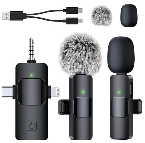 SmaFun Micrófono Lavalier inalámbrico 3 en 1, mini micrófono con reducción de ruido inteligente para PC, Android, cámara, micrófono de solapa con 7 horas de tiempo de trabajo