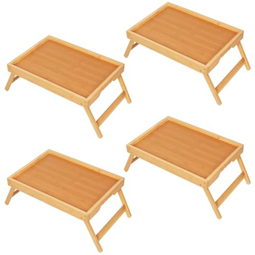Youpehom Vassoio da letto con gambe pieghevoli, vassoio in bambù per colazione a letto, vassoio da portata per cucina, divano, mangiare, utilizzato come vassoio per laptop (confezione da 4, colore