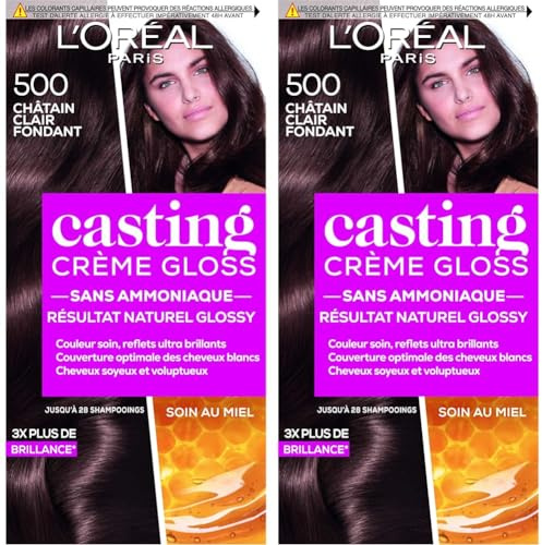 L'Oréal Paris Casting, crema lucida per capelli tono su tono, senza ammoniaca, castano chiaro (500), confezione da 2