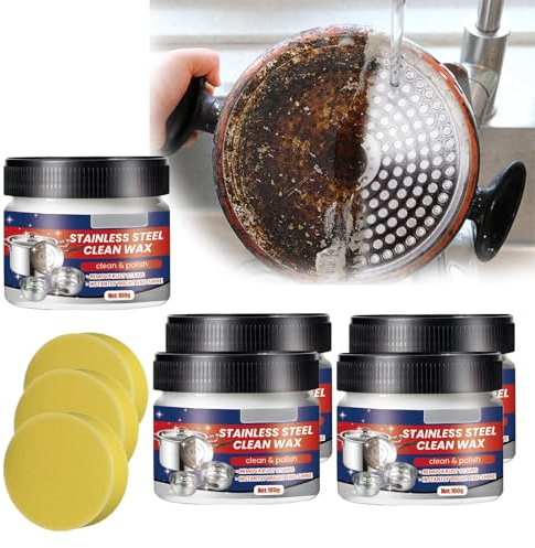 Pasta di pulizia in acciaio inox Nano-tecnologia, detergente per acciaio inossidabile e smalto per metalli, pulitore in acciaio inox, cera pura per pentole (5 pezzi)