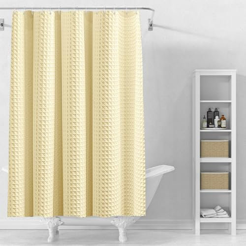 Stfery Duschvorhang Waffelmuster Gelb Badevorhang 150X200 Bathroom Curtains Waterproof Duschvorhang Antischimmel