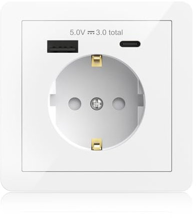 Enchufes de pared con USB, Toma de Corriente con Conexión a Tierra con USB C, Toma de Pared Schuko Empotrada de 3,1 A, Encaja en una Toma de Corriente Estándar Empotrada, Carga Smartphone, Tablet