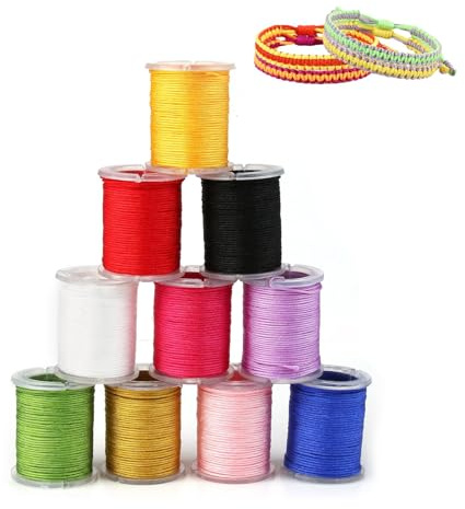 10 Volumi Cordini in Poliestere Cerato, Cordino in Poliestere Cerato per Braccialetti Fatti a Mano Filo di Macramè Filo per Perline e DIY Crafting 100m Filo Perline Nylon Cotone Cordoncino di Macramè